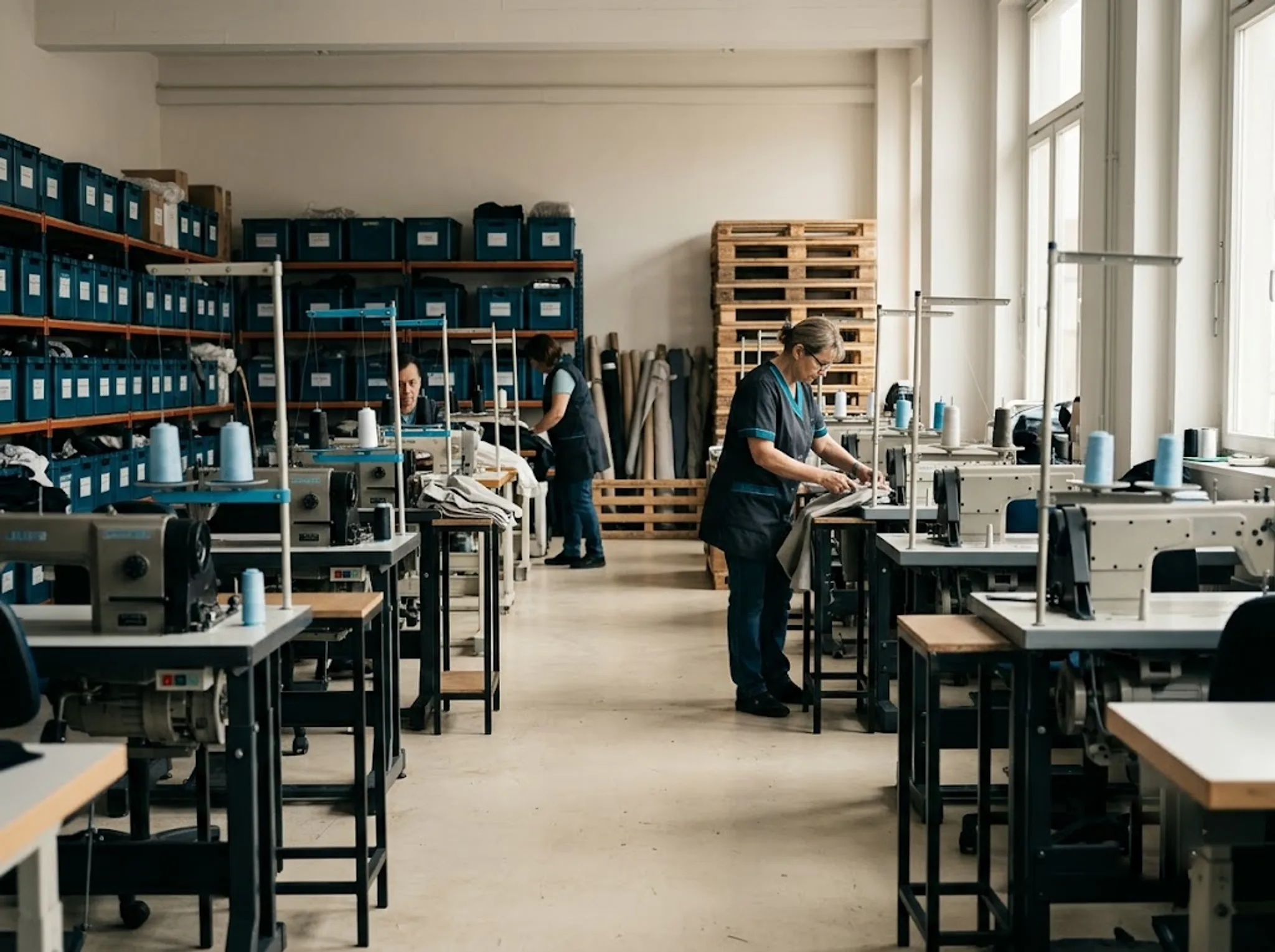 A well-run apparel manufacturing floor, the kind of operation built from the ground up